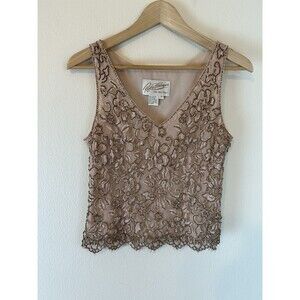 Rickie Freeman for Teri Jon Evening 4 S Lace Tank Top Beaded Blush Embellished